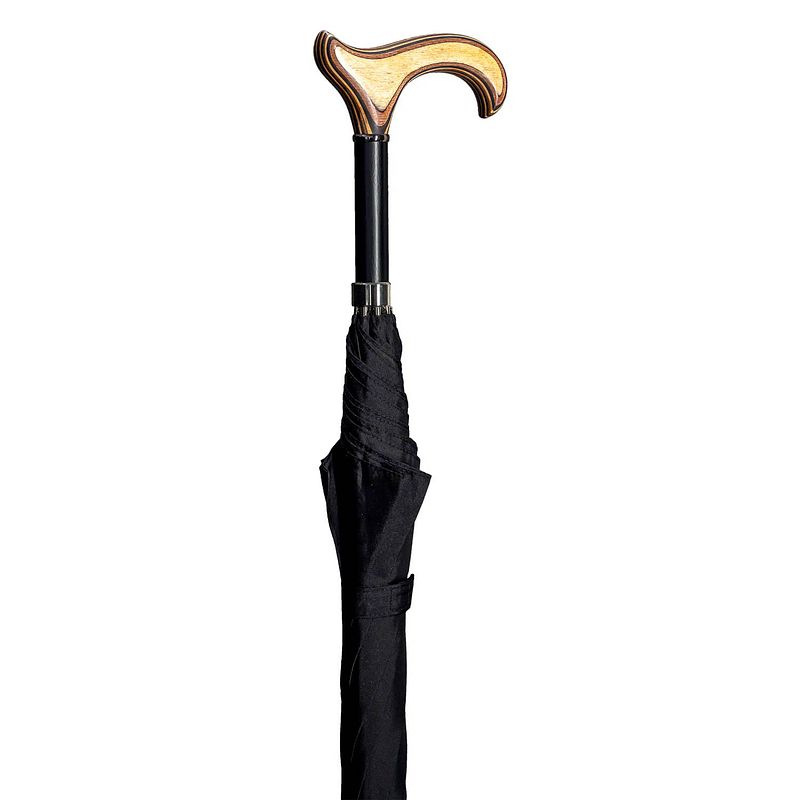 Foto van Gastrock paraplu wandelstok - 92 cm lang - derby handvat van gelamineerd hout - polyesterdoek 108 cm breed - zwart