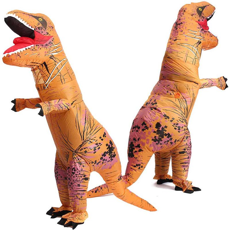 Foto van Opblaasbaar dino pak - t-rex pak - maat 1,50 tot 2,20 meter - ingebouwde ventilator - carnaval outfit - dinosauruspak -