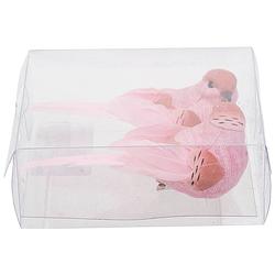 Foto van 2x stuks kunststof decoratie vogels op clip roze 12 cm - kersthangers