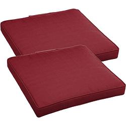 Foto van Set van 2x stuks stoelkussens voor binnen en buiten in de kleur bordeaux rood 40 x 40 x 4 cm - tuinstoelkussens