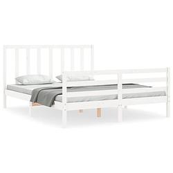 Foto van The living store bedframe - grenenhout - multiplex lattenbodem - wit - 205.5 x 165.5 x 100 cm - geschikt voor 160 x 200