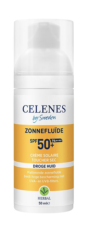 Foto van Celenes by sweden herbal sun dry touch fluïde spf50+ zonnecrème