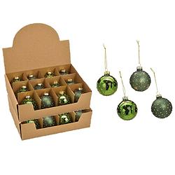 Foto van 24x stuks luxe gedecoreerde glazen kerstballen groen 6 cm - kerstbal