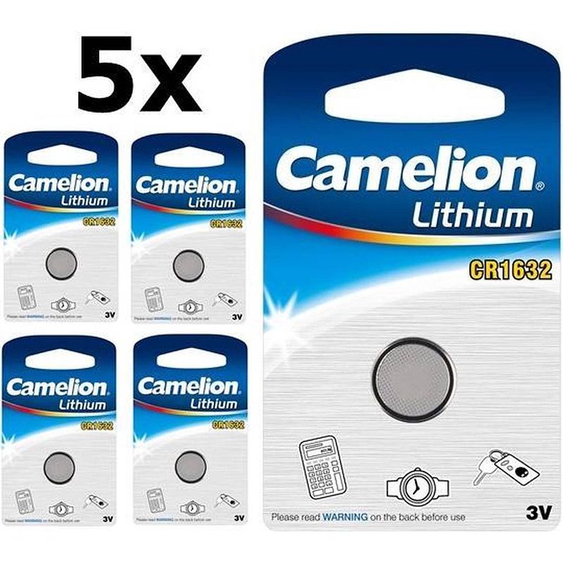Foto van 5 stuks - camelion cr1632 125mah 3v lithium knoopcel batterij