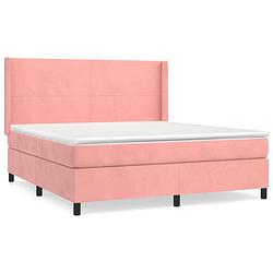 Foto van The living store boxspringbed - fluweel - middelharde ondersteuning - pocketvering - huidvriendelijk topmatras - roze -