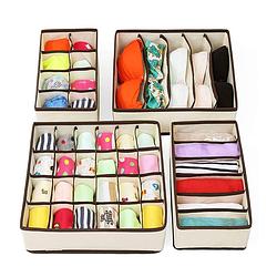 Foto van Organizer voor kleding - kledingverdeler - beige - 4 stuks - opbergbox