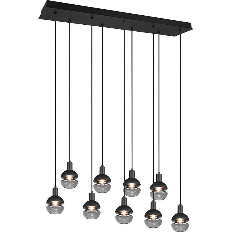 Foto van Led hanglamp - hangverlichting - trion merda - e14 fitting - 9-lichts - rechthoek - mat zwart - aluminium