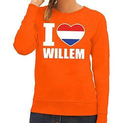 Foto van Oranje i love willem sweater / trui dames - oranje koningsdag/ supporter kleding 2xl