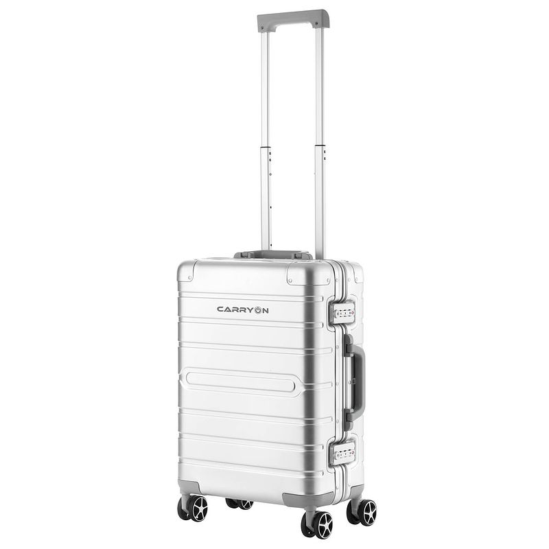 Foto van Carryon uld handbagage - luxe aluminium trolley 55cm - dubbel tsa slot - dubbele wielen - aluminium/zilver