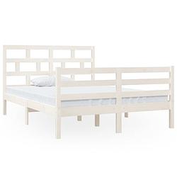 Foto van Vidaxl bedframe massief hout wit 135x190 cm 4ft6 double