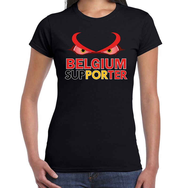 Foto van Zwart fan shirt / kleding belgium supporter ek/ wk voor dames xl - feestshirts