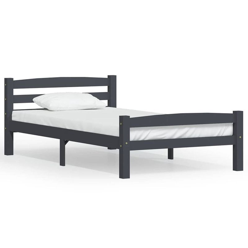 Foto van The living store bedframe - grenenhout - multiplex - 206x106x66 cm - donkergrijs