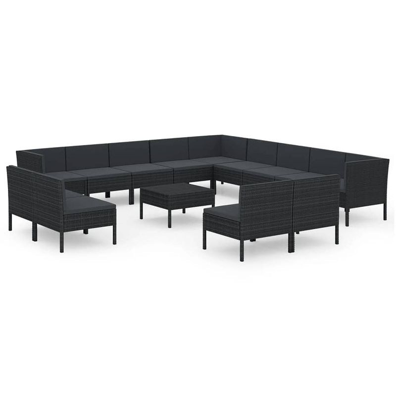 Foto van Vidaxl 14-delige loungeset met kussens poly rattan zwart