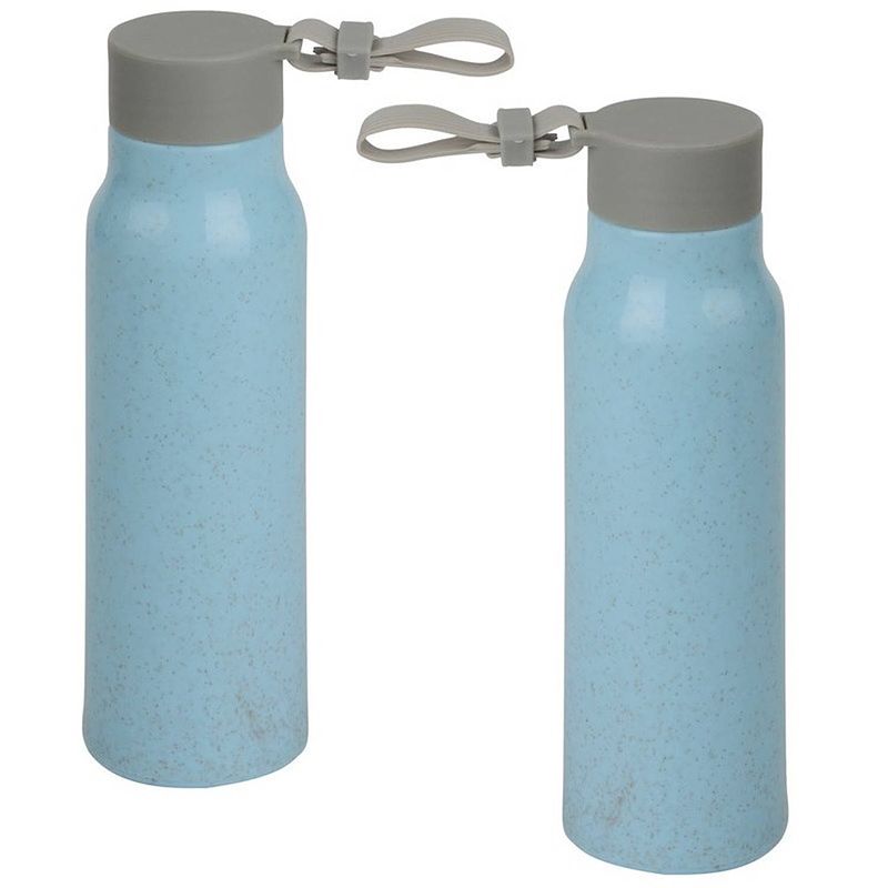 Foto van 2x stuks glazen waterfles/drinkfles blauwe coating met kunststof schroefdop 300 ml - drinkflessen