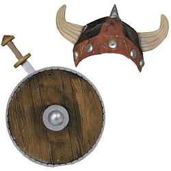 Foto van Viking verkleed accessoire set met helm zwaard en schild - verkleedattributen