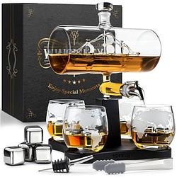 Foto van Whisiskey whiskey karaf - luxe whisky karaf set zeilschip - 1l - decanteer karaf - incl. accessoires