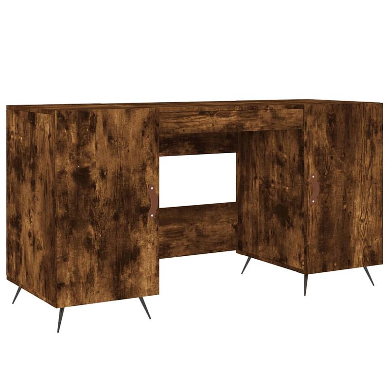 Foto van The living store bureau 140x50x75 cm bewerkt hout gerookt eikenkleurig - bureau