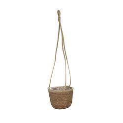 Foto van Hangende plantenpot/bloempot van jute/zeegras diameter 17 cm en hoogte 14 cm camel bruin - plantenpotten