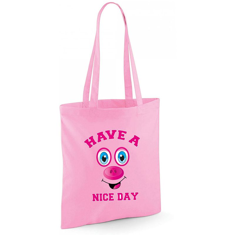 Foto van Bellatio decorations schoudertas meisjes - varken - roze - have a nice day - 42 x 38 cm - shopper - shoppers