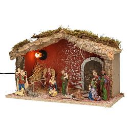 Foto van Complete verlichte kerststal met 11x st kerststal beelden - h24 cm - kerststallen