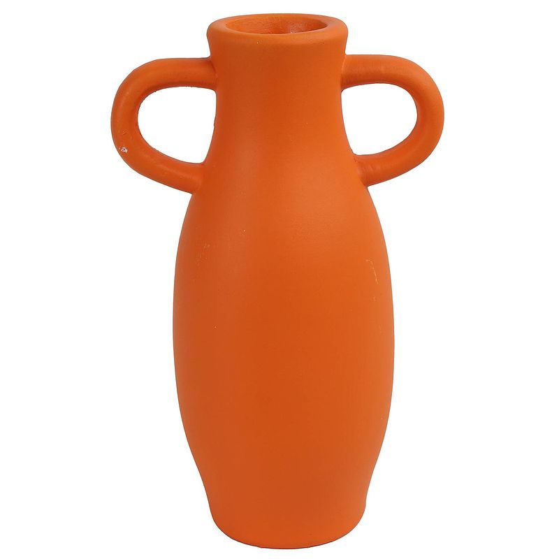 Foto van Decoratie amphora kruik of vaas - oranje terracotta - d12 x h20 cm - smalle opening - vazen