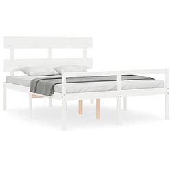 Foto van The living store bed grenenhouten - wit - 205.5 x 155.5 x 81 cm - 150 x 200 cm - multiplex lattenbodem