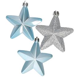 Foto van Kerstornamenten kunststof sterren 6x st lichtblauw 7 cm - kersthangers