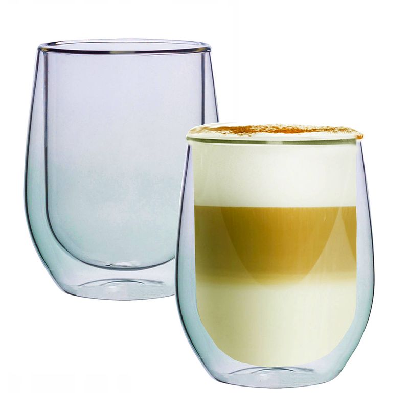 Foto van Groene dubbelwandige koffieglazen - dubbelwandige theeglazen - cappuccino glazen - 300ml - set van 2