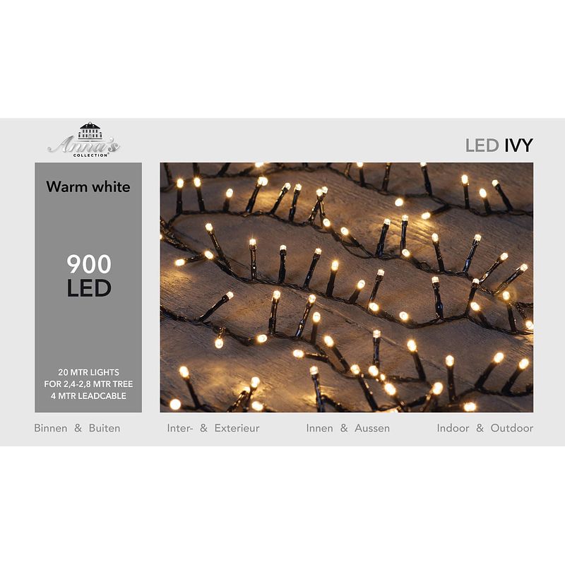 Foto van Led ivy 900l/20m warmwit 4m aanloopsnoer zwart/ip44 anna's collection