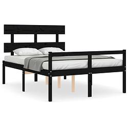 Foto van The living store bedframe - grenenhout - zwart - 195.5x145.5x81 cm - multiplex lattenbodem