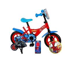 Foto van Volare kinderfiets spider-man - 10 inch - doortrapper - met fietshelm en accessoires