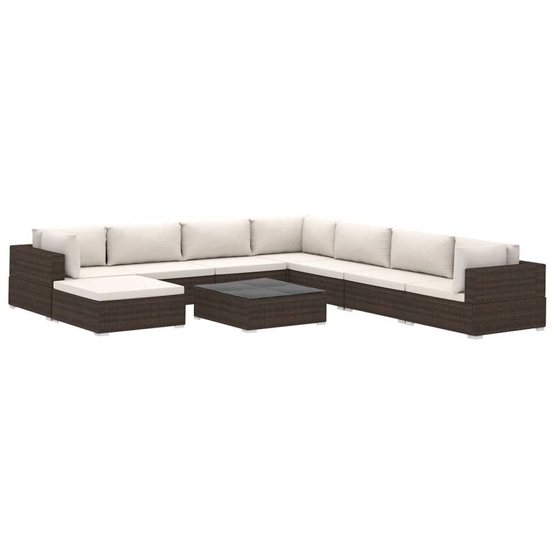 Foto van Infiori 9-delige loungeset met kussens poly rattan bruin