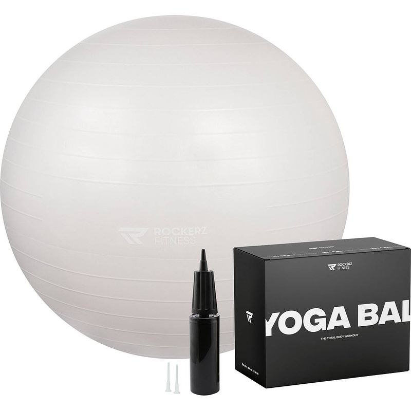 Foto van Rockerz fitness® - yoga bal inclusief pomp - pilates bal - fitness bal - zwangerschapsbal - 65 cm - kleur: parelmoer