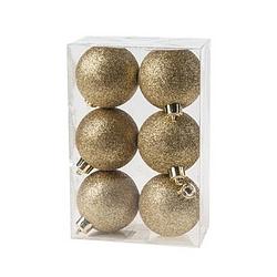 Foto van 6x kunststof kerstballen glitter goud 6 cm kerstboom versiering/decoratie - kerstbal