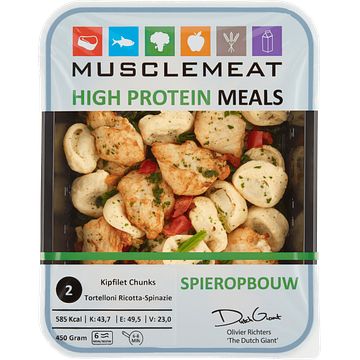 Foto van Muscle meat high protein meal kipfilet chunks tortelloni ricotta spinazie 450g bij jumbo