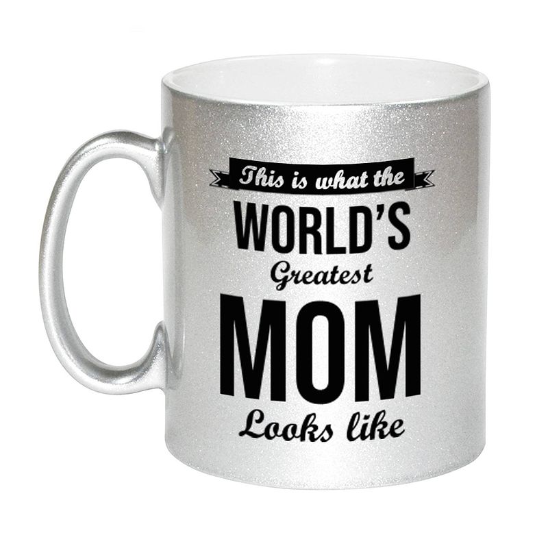 Foto van Zilveren worlds greatest mom cadeau koffiemok / theebeker 330 ml - feest mokken