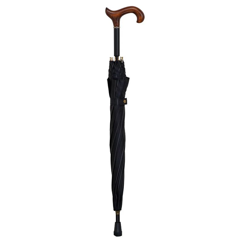 Foto van Gastrock paraplu wandelstok - 78 cm lang - derby handvat - polyesterdoek 84 cm doorsnede - donkergrijs