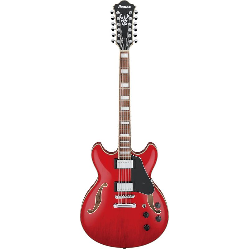 Foto van Ibanez artcore as7312 transparent cherry red 12-snarige semi-akoestische gitaar