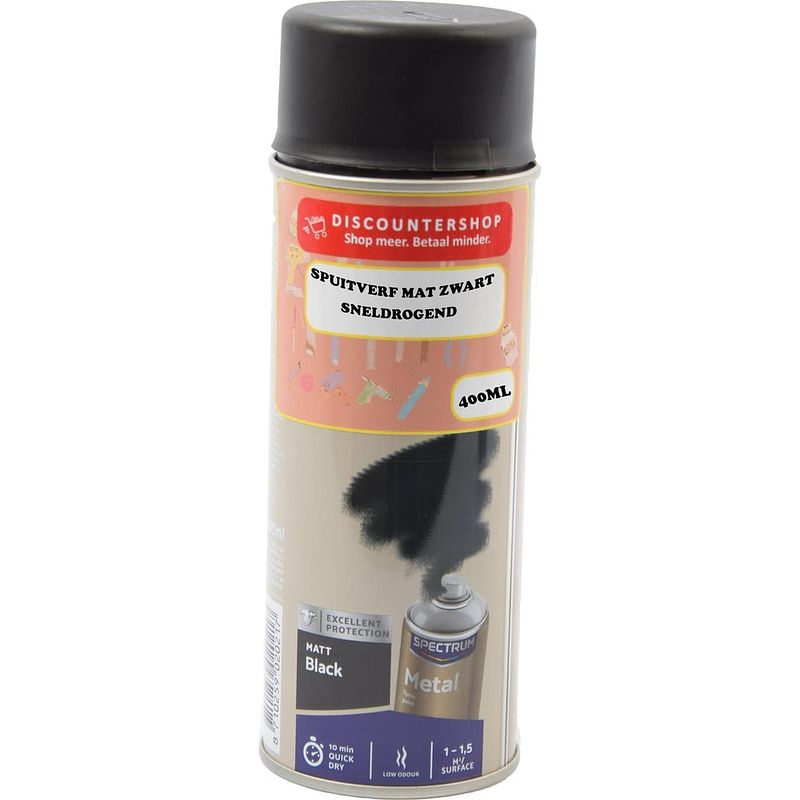 Foto van Spuitverf mat zwart sneldrogend - 400ml - metaal spray paint