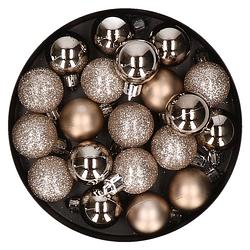 Foto van 20x stuks kleine kunststof kerstballen champagne 3 cm mat/glans/glitter - kerstbal