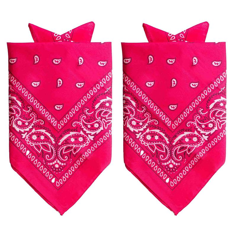 Foto van 2x stuks traditionele bandana'ss - roze - 52 x 55 cm - verkleedhoofddeksels