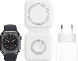 Foto van Apple watch series 8 4g 41mm grafiet rvs midnight sportband + magsafe oplaadpakket