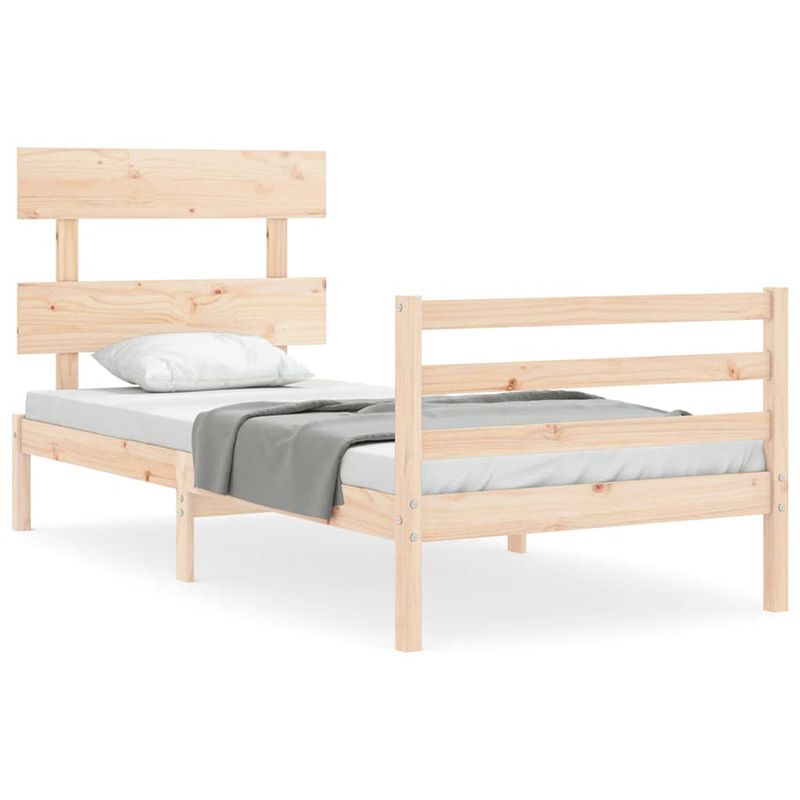 Foto van The living store bedframe - grenenhout - 205.5 x 95.5 x 81 cm - multiplex lattenbodem - functioneel hoofd- en