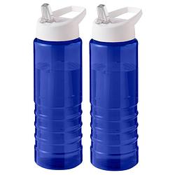 Foto van 2x stuks sport bidon hi-eco gerecycled kunststof - drinkfles/waterfles - blauw/wit - 750 ml - drinkflessen