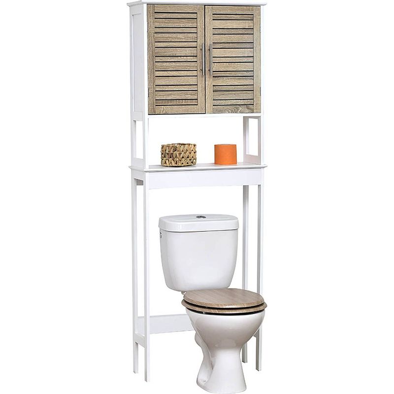 Foto van Gebor - stockholm design mdf toiletrek met 2 deuren + 1 plank binnenin - wit/bruin - 179x63x23cm - toiletrek -