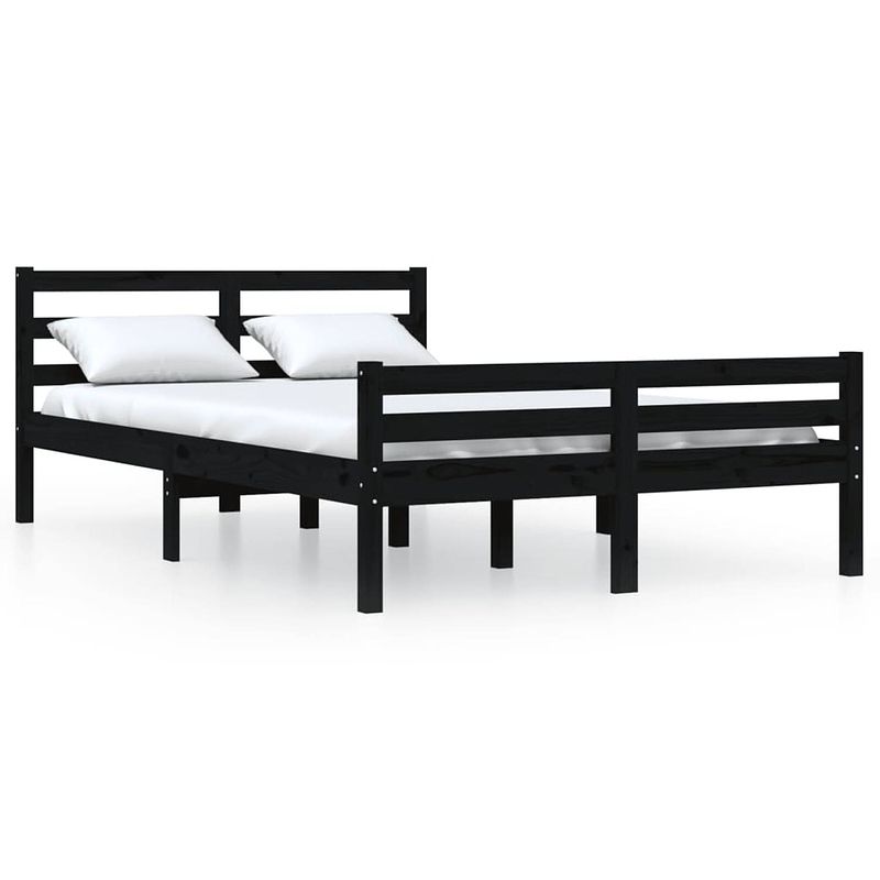 Foto van The living store houten bedframe - 205.5 x 125.5 x 69.5 cm - massief grenenhout - multiplex lattenbodem - zwart