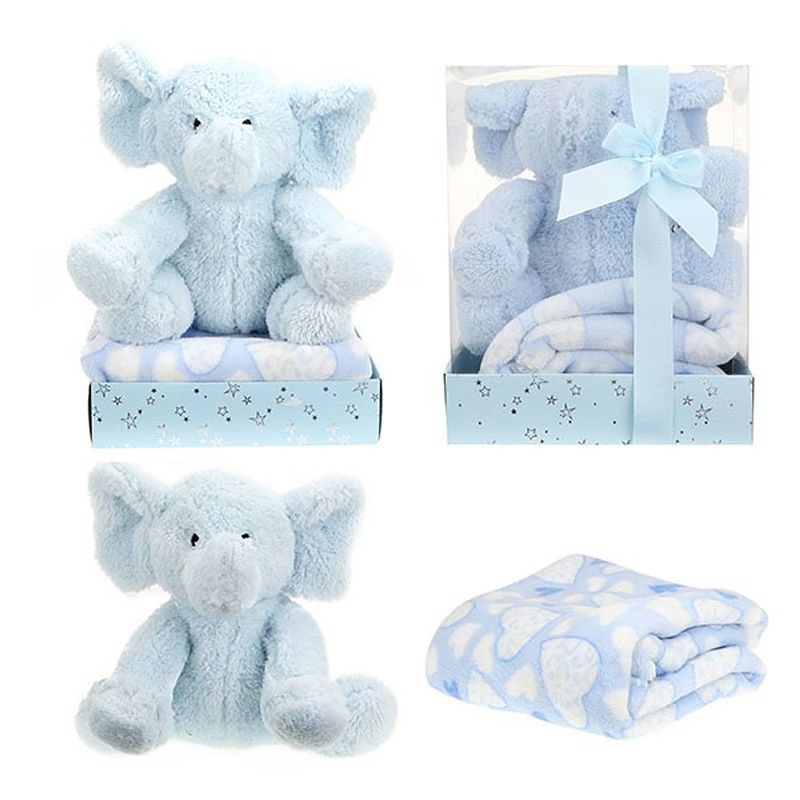 Foto van Toi toys geboorte olifant blauw met deken in kadobox