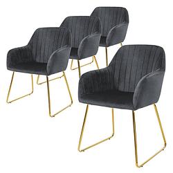 Foto van Ml-design eetkamerstoelen set van 4 fluwelen zitting grijs woonkamerstoel met rugleuning en armleuningen keukenstoel met