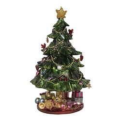 Foto van Haes deco - muziekdoos kerstboom ø 14x23 cm - groen - kerst figuur, kerstdecoratie