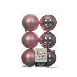 Foto van 6x stuks kunststof kerstballen lippenstift roze 8 cm glans/mat - kerstbal